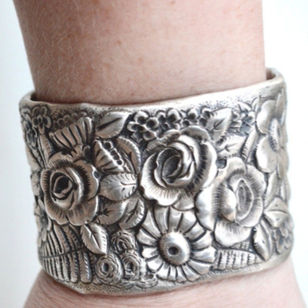 Rare Antique Tiffany Stamped Sterling Silver Cuff Bracelet Wide